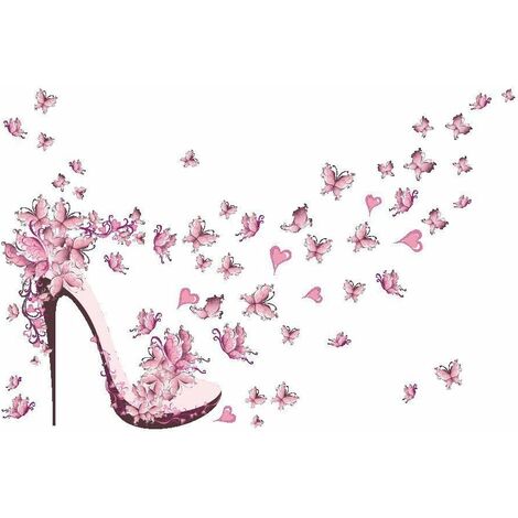 MINKUROW Adesivi Murali Stile Farfalla Rosa Con Tacco Alto, Camera Da Letto, Soggiorno, Decorazione Da Parete, Decalcomanie Da Parete