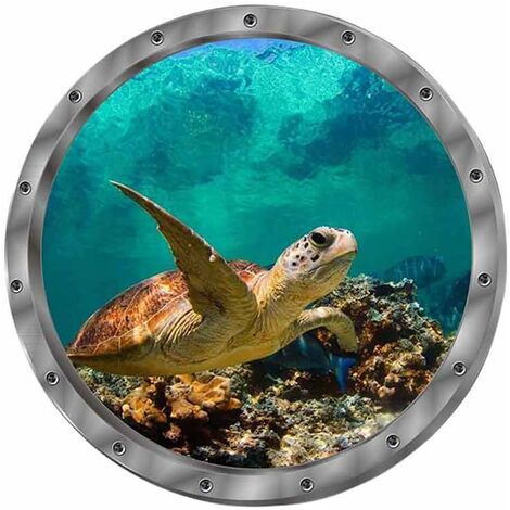 MINKUROW Adhesivo De Pared 3d Adhesivo De Pared Ventana Delfín Tortugas Mundo Submarino Delfines Marino Sala De Estar Dormitorio Habitación Infantil Decoración (Tortugas)