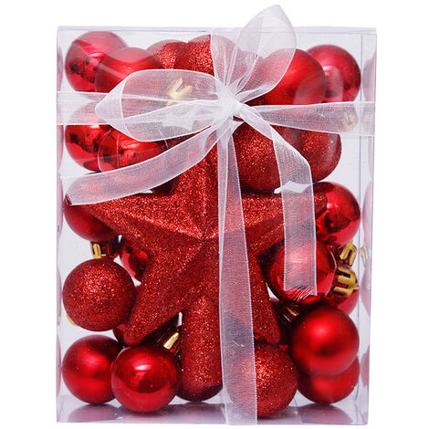 MINKUROW Adornos Navideños, 30 Piezas Adornos Navideños, Juego De Adornos Navideños, Adornos Navideños De Plástico, Para Decorar El Árbol De Navidad Bolas De Árbol De Navidad Con Purpurina, 3cm-Rojo