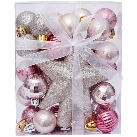 MINKUROW Adornos Navideños, 30 Piezas Adornos Navideños, Juego De Adornos Navideños, Adornos Navideños De Plástico, Para Decorar El Árbol De Navidad Bolas De Árbol De Navidad Con Purpurina, 3cm-Rosado