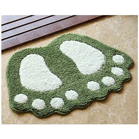 MINKUROW Alfombrilla De Baño Antideslizante De Microfibra, Diseño De Huellas, Suave Para Baño Y Habitación Infantil, Verde, 40 X 60 Cm