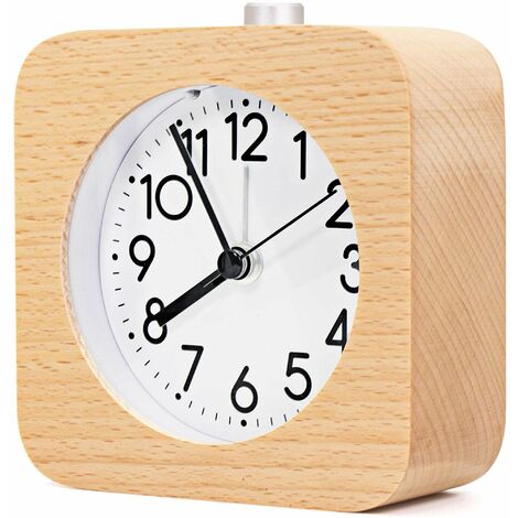 MINKUROW Analoger Wecker aus Holz, nicht tickend, batteriebetrieben, mit Snooze Soft Wake Up-Taste (Gelb)