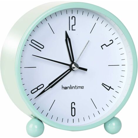 MINKUROW Analoger Wecker, Nicht Tickender Wecker mit Nachtlicht, Lautloser Wecker, Lautlose Analoge Tischuhr (Grün)