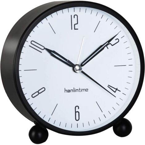 MINKUROW Analoger Wecker, Nicht Tickender Wecker mit Nachtlicht, Lautloser Wecker, Lautlose Analoge Tischuhr (Schwarz)