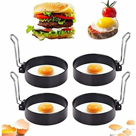 MINKUROW Anillos De Huevo De Acero Inoxidable, Moldes Para Huevos Fritos, Anillos De Huevo Antiadherentes Con Asas Plegables, Anillos De Huevo Redondos Para Cocinar Huevos Fritos/Panqueques/Tortillas 