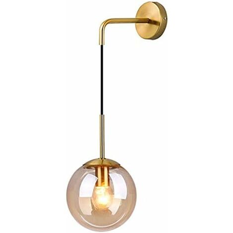 MINKUROW Applique Da Parete A Forma Di Globo In Vetro Vintage Industriale Da 15 Cm, Applique Da Parete Per Camera Da Letto, Applique Da Parete Con Sfera In Vetro Ambrato Retrò (Ambra)