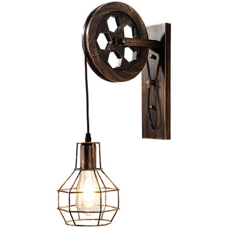 MINKUROW Applique Da Parete Industriale, Lampada Da Parete Vintage A Puleggia Lampada Da Parete Per Interni Per Bar, Camera Da Letto, Soggiorno, Ristorante, Caffetteria, Corridoio (1 Confezione - Lamp