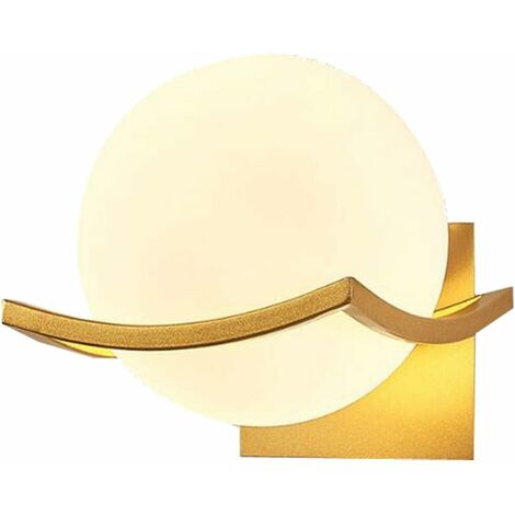 MINKUROW Applique Murale Ronde en Verre Chambre Applique Murale de Chevet LED Applique Murale Minimaliste Moderne Sol Doré Utilisé dans le salon, chambre à coucher