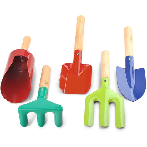 MINKUROW Attrezzi Manuali Da Giardino Per Bambini, Mini Pala Per Piante Da Giardino Con Manico In Legno (Adatto Per I Più Piccoli) - Set Da 5 Pezzi