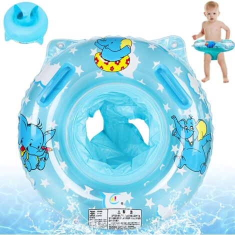 MINKUROW Aufblasbarer Baby-Schwimmring, Baby-Schwimmring mit Badesitz, Baby-Schwimmtrainer, Baby-Schwimmreifen, Aufblasbarer Kleinkind-Schwimmreifen (Blau)