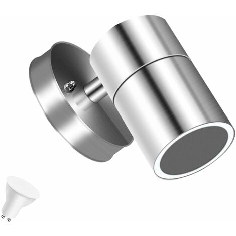 MINKUROW Außenwandleuchte Edelstahl Ip65 Wasserdicht Silber Deko Wandleuchte Downlight Garten Sicherheitswandleuchte mit Led Birne Gu10 5W 3000K Warmweiß, 1 Stück