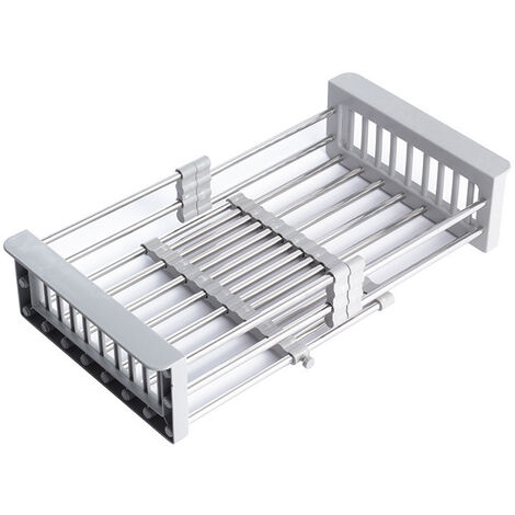 MINKUROW Ausziehbarer Geschirrabtropfständer, Edelstahl-Abtropfgestell über der Spüle, Abtropfgestell mit verstellbaren Armen, Abtropfgestell in der Spüle oder auf der Theke, 295 mm x 225 mm x 90 mm