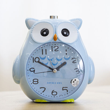 MINKUROW Baby Kids Cartoon Owl Silent Sweep Wecker mit Lied Wecker für Schlafzimmer Nachttisch mit Nachtlicht,Blau