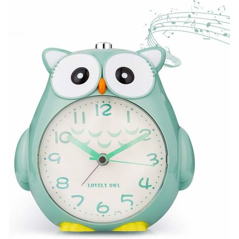 MINKUROW Baby Kids Cartoon Owl Silent Sweep Wecker mit Song Wecker für Schlafzimmer Nachttisch mit Nachtlicht,Grün