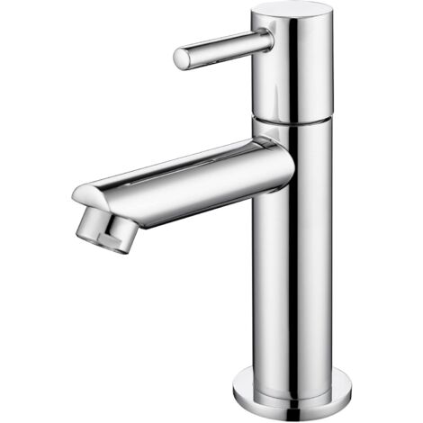 MINKUROW Badarmatur Nur kaltes Wasser Waschbeckenarmatur Chromoberfläche Langlebig Kupfer Handwascharmatur Keramikkartuschenbelüfter Abnehmbar Bequem zu reinigen oder zu ersetzen