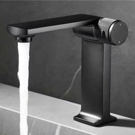 MINKUROW Badarmatur,Schwarzes und elegantes modernes minimalistisches Design,Wasserfall-Waschtisch-Mischbatterie aus verchromtem Messing,Kalt- und Warmwasser verfügbar, eleganter Waschtischarmatur