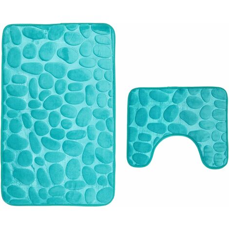 MINKUROW Badematte, 2 Stück, Rutschfest, Waschbar, Badematten-Set, Badevorleger und WC-Vorleger, 80 x 50 cm, Aqua