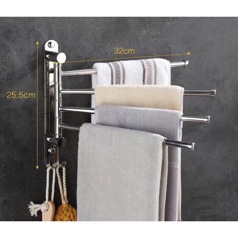 MINKUROW Badezimmer-Handtuchhalter mit 4 Stangen 180 ° drehbarer Handtuchhalter Sus304 Edelstahl 32 cm Wandmontierter Handtuchhalter für Badezimmer-Küchenspüle - Silber