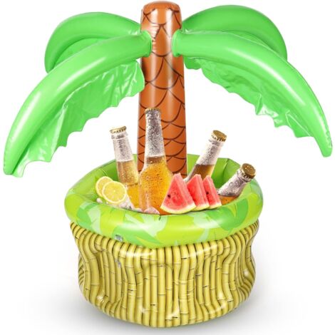 MINKUROW Bar Piscina Galleggiante Gonfiabile con Palma, Secchielli per Ghiaccio Gonfiabili e Dispositivo di Raffreddamento, Rinfrescatori per Bottiglie di Vino Decorazione per Feste Coachella