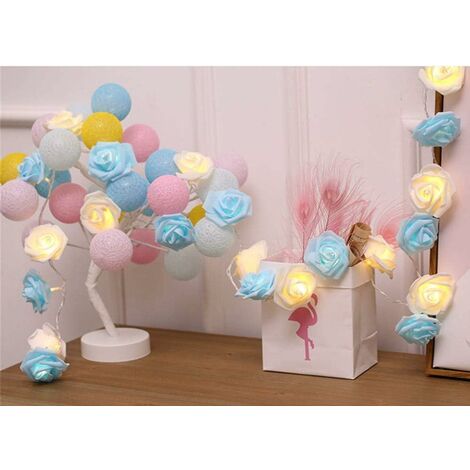 MINKUROW Batteriebetriebene LED-Rosen-Lichterkette für Hochzeit, Valentinstag, Party, Geburtstag, Festival, Innen- oder Außendekoration (3M, 20 LEDs, Blau + Warmweiß)