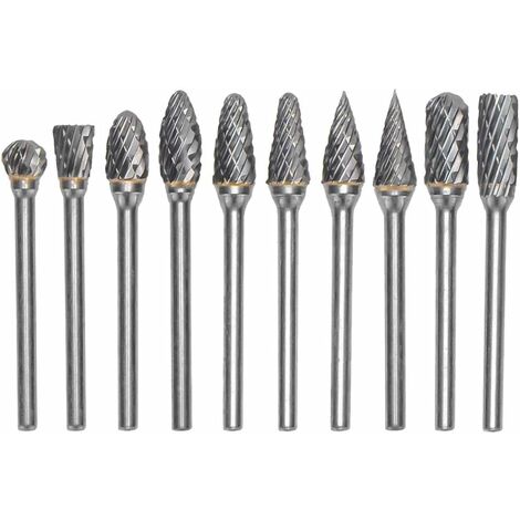 MINKUROW Bcc 10 Stück Wolframcarbid-Frässtift, 3-mm-Schaft-Rotationsfräser, Doppelschnitt-Set, Werkzeugset zum Polieren, Bohren, Schleifen, Schnitzen, Metall, Holz, Jade, blaue Box.