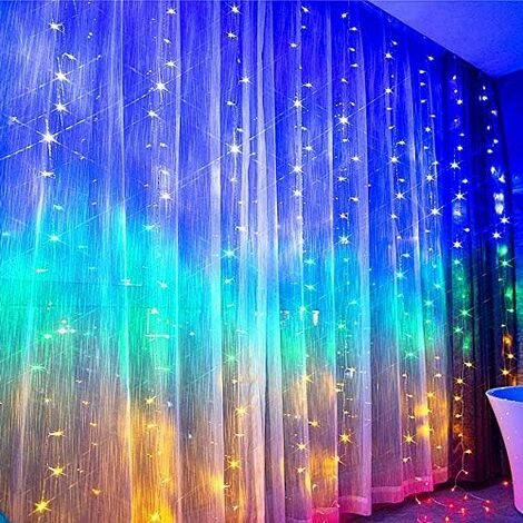 MINKUROW Bcc 300 Luci Per Tende A Led 3m x 3m 8 Modalità Di Illuminazione Impermeabile Ip44 All'aperto E Al Coperto Natale Matrimonio Compleanno Multicolore