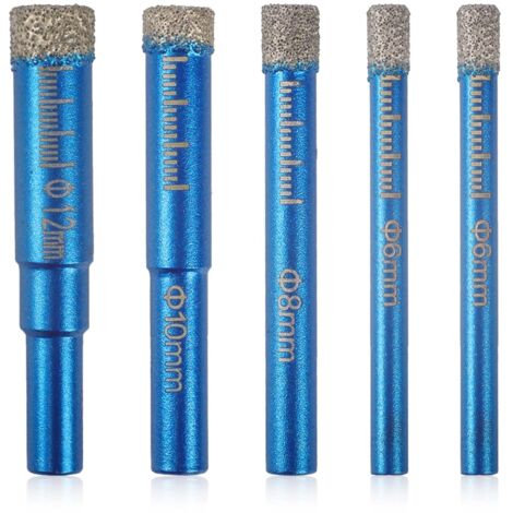 MINKUROW Bcc 5 Pezzi Punte Diamantate Brasate Punte Da Trapano Per Piastrelle A Secco 6/6/8/10/12 Mm Punte Da Trapano Per Piastrelle, Marmo, Marmo, Cemento, Materiali Duri