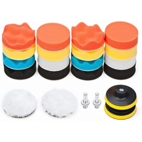 MINKUROW Bohrer Polierset, 80mm/3 Zoll Polierschwamm Wolle Polierpad mit Akkuschrauber Polieraufsatz Polierpad Set für Autobohrer und Exzenter Poliermaschine, 22 Stück