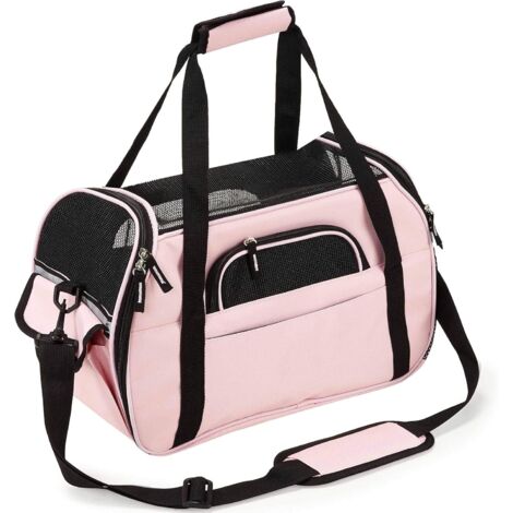 MINKUROW Bolsa De Mano O De Hombro Para Gatos, Para Cachorros, Gatitos, Gatos, Cesta Para Viajes En Avión, Tren, Coche, Avión, Aprobado ((43 X 20 X 29 Cm) Rosa)