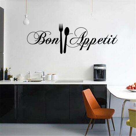 MINKUROW Bon Appetit Zitate Wandaufkleber Kunst Aufkleber Kunst Wohnzimmer Küche Restaurant Vinyl Dekoration Messer und Gabel Diy Wandbild Familie Zuhause Aufkleber