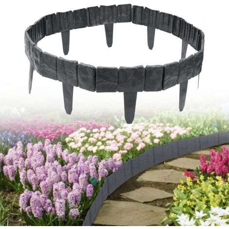 MINKUROW Borde de jardín, borde de césped de plástico con efecto de piedra de 5 m, borde flexible de empalizada para plantas de jardín, césped de flores, (LxH): 25 cm x 23 cm, antracita 20 piezas