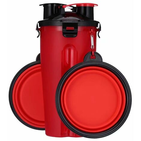 MINKUROW Borraccia Per Cani 2 In 1 Borraccia Per Cani Portatile A Prova Di Perdite Con 2 Ciotole Per Cani Pieghevoli Rosso