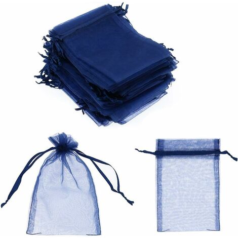 MINKUROW Borsa Con Coulisse In Organza, 10 X 15 Cm, Trasparente, Per Gioielli, Matrimonio, Festa, Regalo Di Natale, Borsa Regalo, 100 Pezzi Blu