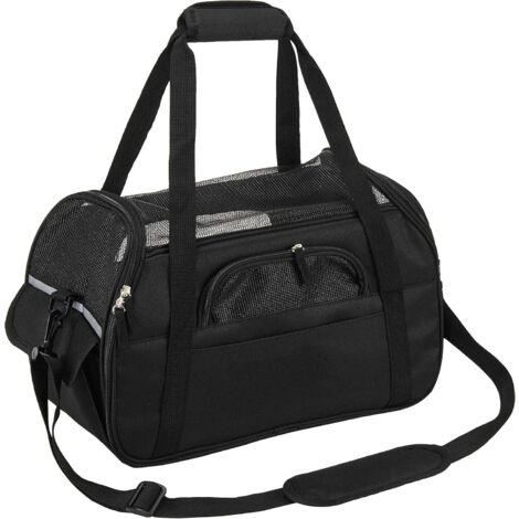 MINKUROW Borsa Porta Gatti A Mano O A Spalla Per Cuccioli Cestino Porta Gatti Per Viaggi In Aereo Treno Auto Aereo Approvato ((43 x 20 x 29 Cm) Nero)
