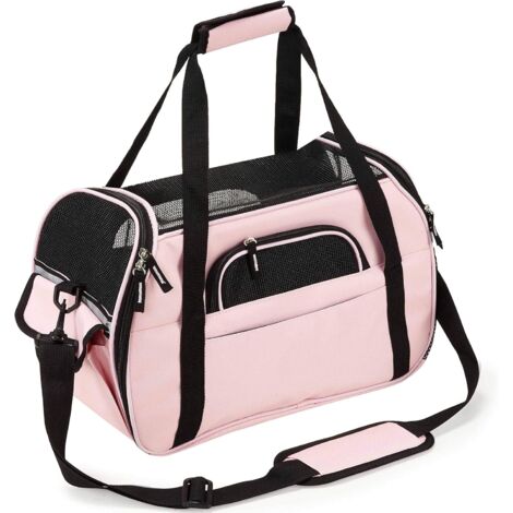 MINKUROW Borsa Porta Gatti A Mano O A Spalla Per Cuccioli Cestino Porta Gatti Per Viaggi In Aereo Treno Auto Aereo Approvato ((43 x 20 x 29 Cm) Rosa)