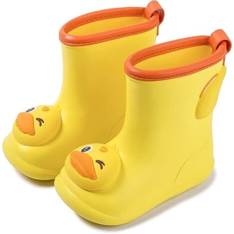 MINKUROW Botas De Lluvia Para Niños Botas De Lluvia Para Niños Botas De Goma Para Niñas Botas Mixtas Antideslizantes Para Niños, Patito Amarillo, Longitud Del Zapato 14 Cm