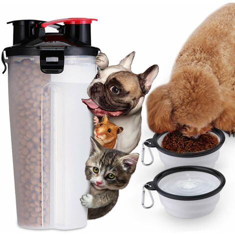 MINKUROW Botella De Agua Para Perros 2 En 1 Botella De Agua Portátil A Prueba De Fugas Para Perros Con 2 Tazones Plegables Para Perros Blanco