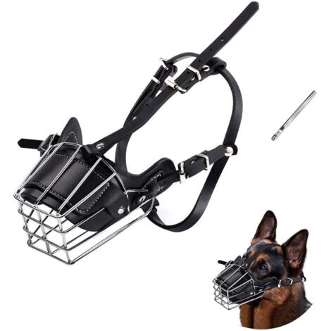 MINKUROW Bozal para Perro, Canasta de Cara de Perro de Metal, Correa de Cuero Ajustable con Boca Transpirable Adecuada para Perros Grandes y Medianos (M).
