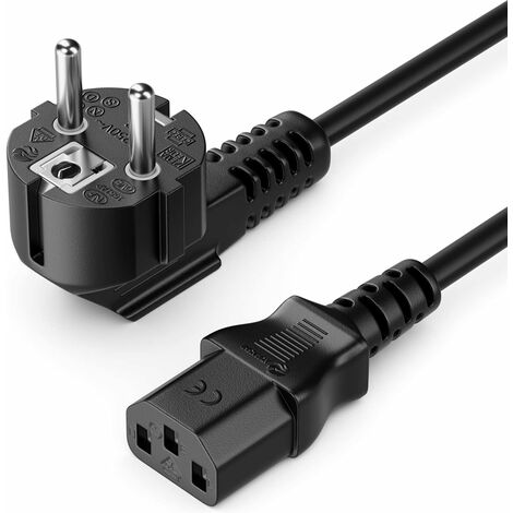 MINKUROW Cable de alimentación de 1,5 m Contacto de protección Enchufe tipo F (CEE 7/4) Ángulo de 90 ° a C13 Conector de alimentación Conector hembra PC Monitor de computadora Impresora Beamer - Negro