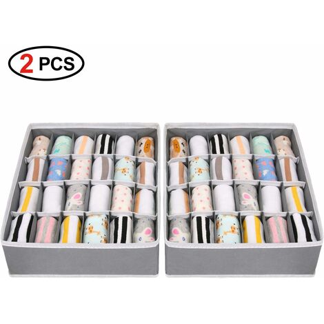 MINKUROW Cajas De Almacenamiento De 2 Piezas Para Ropa Interior Y Otros Accesorios Pequeños, Divisiones De Cajones Plegables De 24 Celdas Para Guardar Calcetines, Bufandas, Sujetadores (Gris)