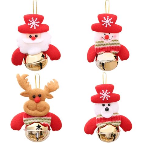 MINKUROW Campane Di Natale, 4 Pezzi Ornamenti Per Albero Di Natale, Campane A Mano Ornamento, Ornamenti Di Natale, Mini Pupazzo Di Neve/Orso/Alce/Babbo Natale Campana Ornamenti Per Albero Di Natale