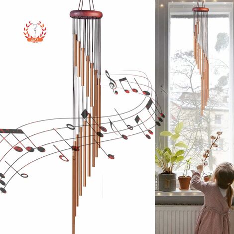 MINKUROW Campanelli Eolici Per Esterni, Campanelli Eolici Commemorativi Da 90 Cm Con Ganci, 18 Campane A Vento In Tubo Di Lega Di Alluminio Con Design In Legno, Regalo Per Giardino, Patio, Cortile, De