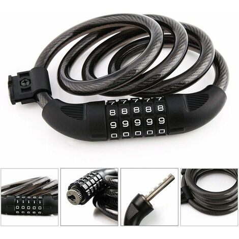 MINKUROW Candado Para Bicicleta, Combinación De Candado De Cable De Alta Seguridad De 5 Dígitos, Candado Enrollable Para Bicicleta Con Soporte, Candados De Cadena De 1,2 M X 12 Mm, Ideal Para Todas La