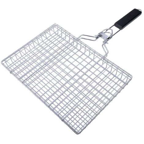 MINKUROW Cestello Per Griglia Per Barbecue, Cestello Per Griglia Pieghevole In Acciaio Inossidabile Per Cucinare Pesce, Verdure O Gamberetti, Con Manico Staccabile, Spazzola Per Condire E Custodia. (T