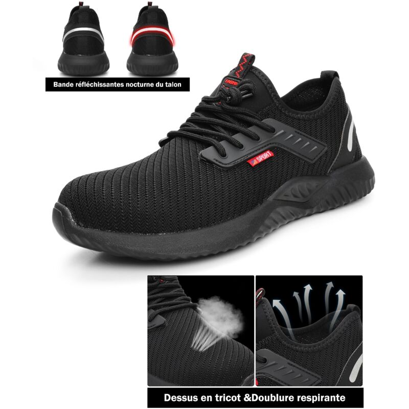 Chaussures de Securité Légère Baskets de Sécurité Chaussures de Travail Chaussure de Chantier Embout en Acier Respirantes Antidérapantes Homme Femme