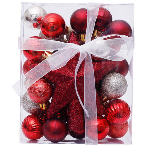 MINKUROW Christbaumkugeln, 30 Stück Christbaumkugeln, Christbaumkugeln-Set, Christbaumkugeln aus Kunststoff, zum Dekorieren von Weihnachtsbaum, Glitzer-Weihnachtsbaumkugeln, 3 cm-Goldrot