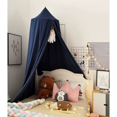 MINKUROW Ciels De Lit À Baldaquin Pour Bébé - En Coton - Moustiquaire Pour Chambre À Coucher – Hauteur 270 Cm Bleu Marine