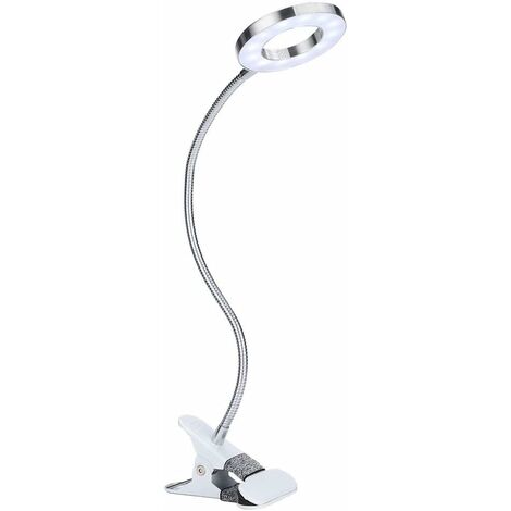 MINKUROW Clip-Light LED-Schreibtischlampe, Klemme, Lesetisch, Bett, mit Adapter, Helligkeitssteuerung, Augenpflege, für Büro und Zuhause, 360 °, flexibel, weiß