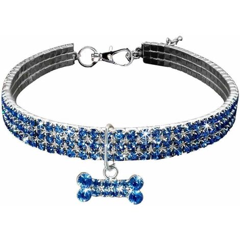 MINKUROW Collar Para Mascotas Collar Elástico Con Diamantes De Imitación Para Perros Pequeños (20 x 5 Cm) - Azul