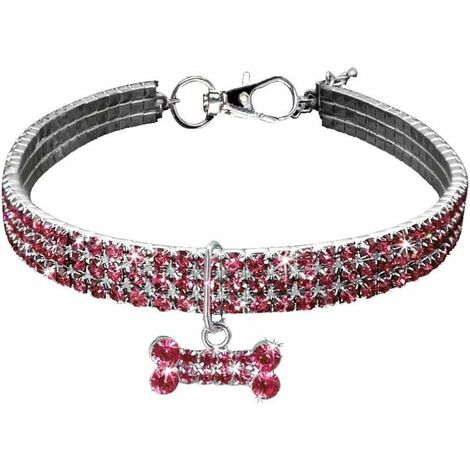 MINKUROW Collare Per Animali Domestici, Elastico, Strass, Strass, Per Cani Di Piccola Taglia (30x5 Cm)-Rosa